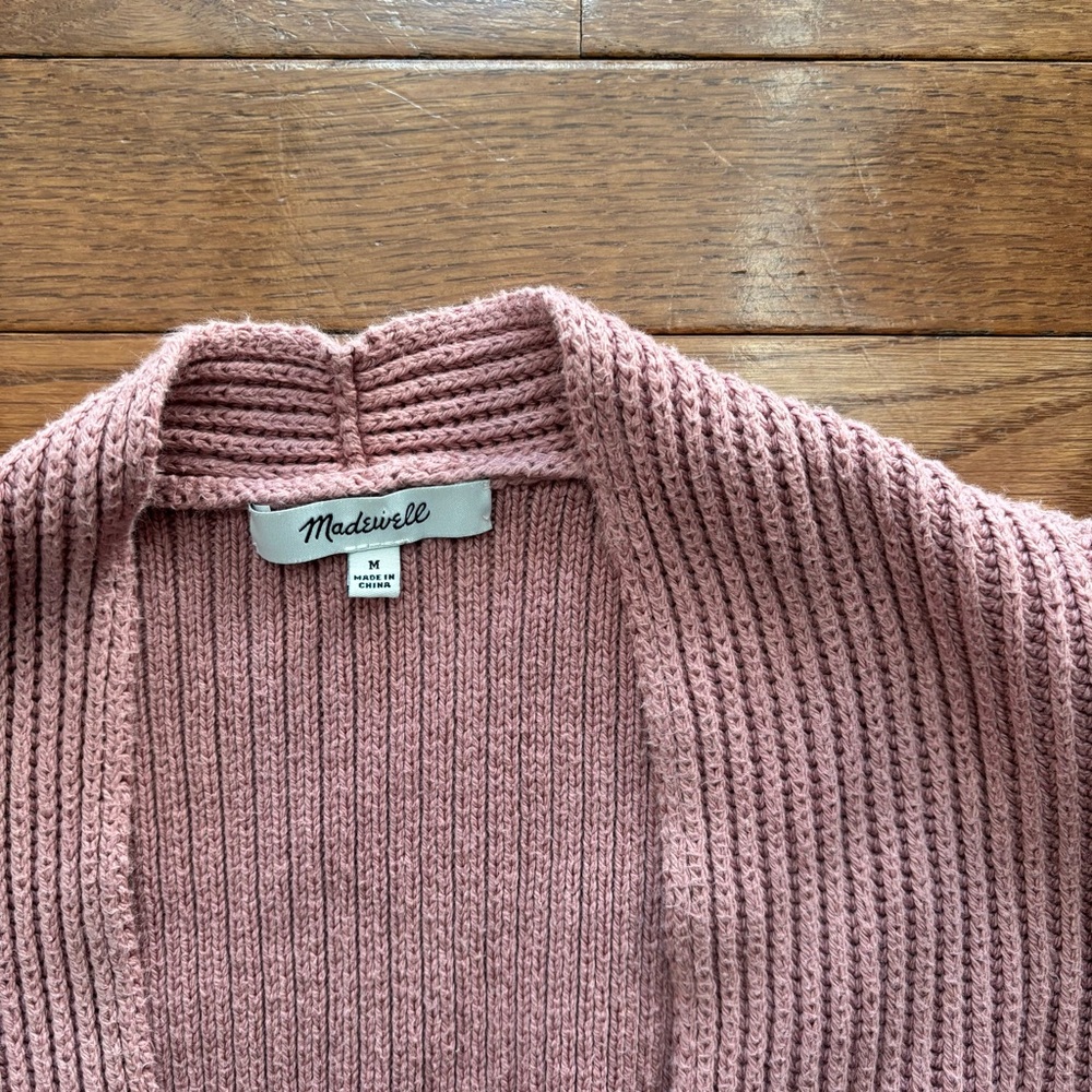 Madewell Mauve Open Front Ribbed Cardigan with Front Pockets - Picture 2 of 5